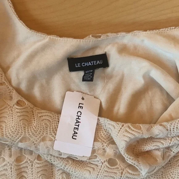 Le Chateau Cream Crochet Lace Mini Dress with Cap Sleeve Y2K Vintage - Picture 9 of 9